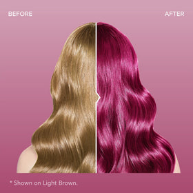 Post-dye hair with Splat conditioner applied showing glossy magenta shine
