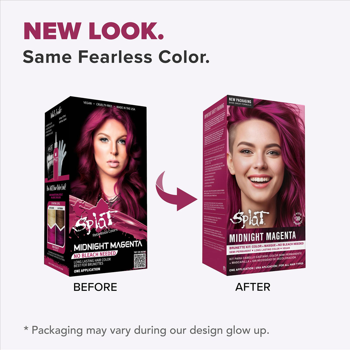 Splat kit opened with dye sachet, conditioner, gloves displayed clearly