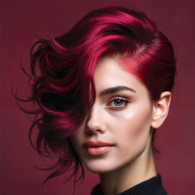 Splat styled hair lifestyle shot showing wearable ruby color result