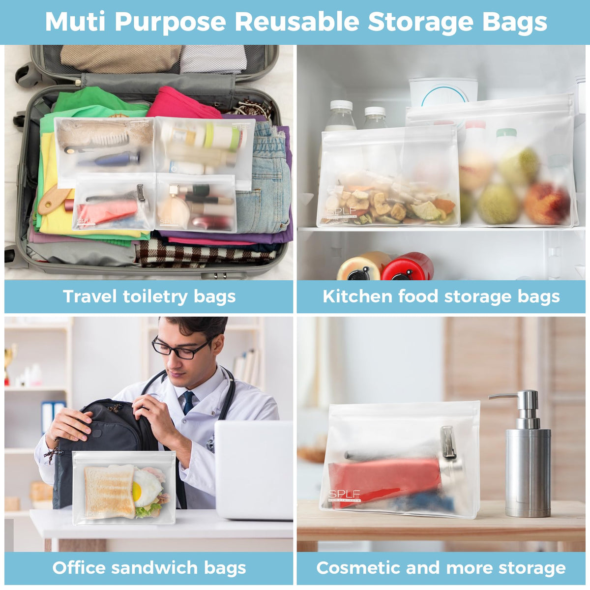SPLF bag holding snacks showing reusable alternative to disposable bags