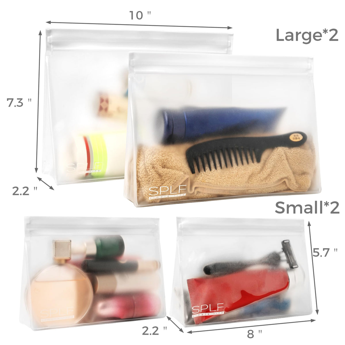 SPLF quart-size bag filled with travel bottles for fast TSA security