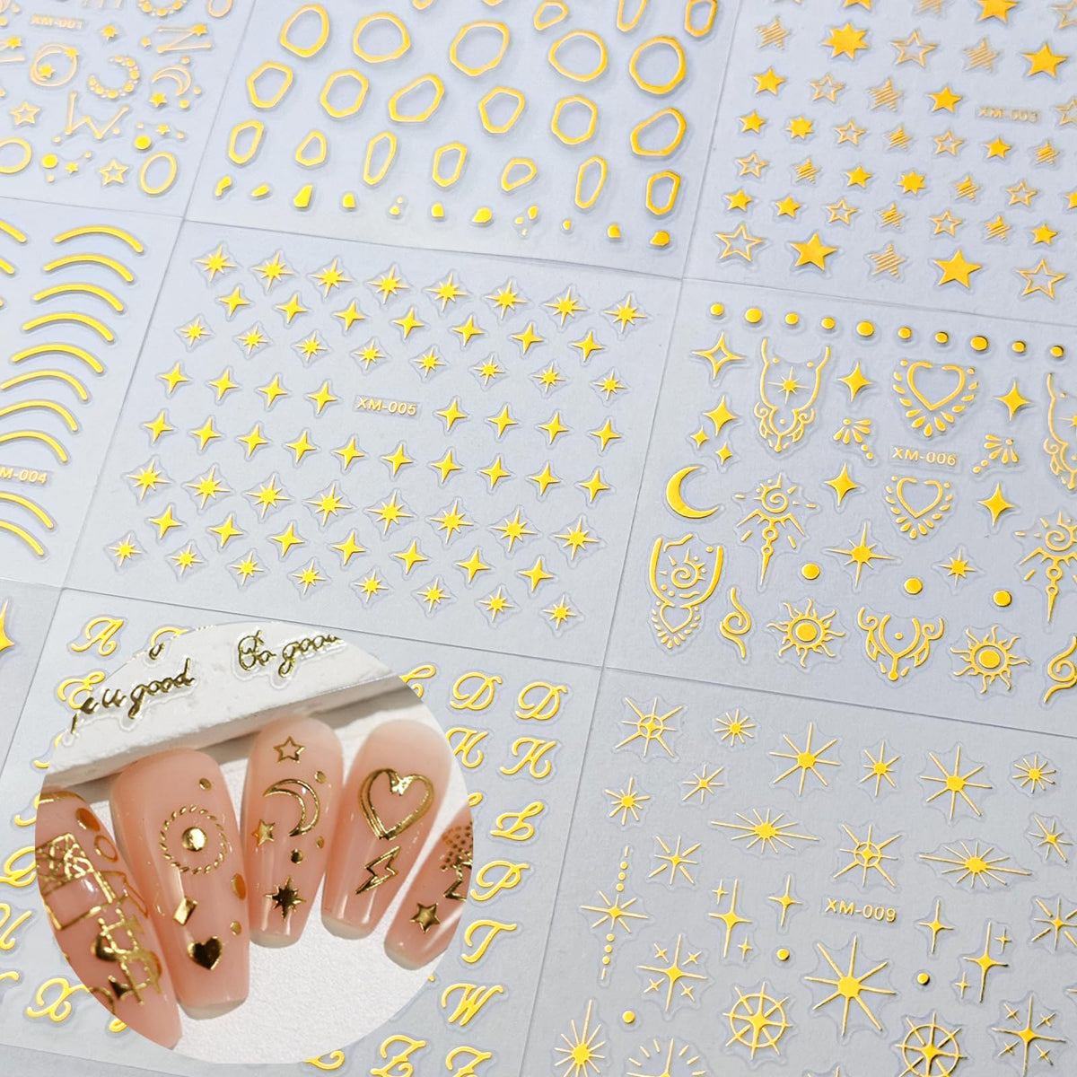SPLOCUDU heart and star stickers on natural nail sealed with topcoat