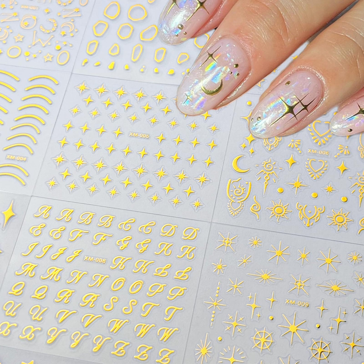 SPLOCUDU gold decals on acrylic nail showcasing salon-quality accent
