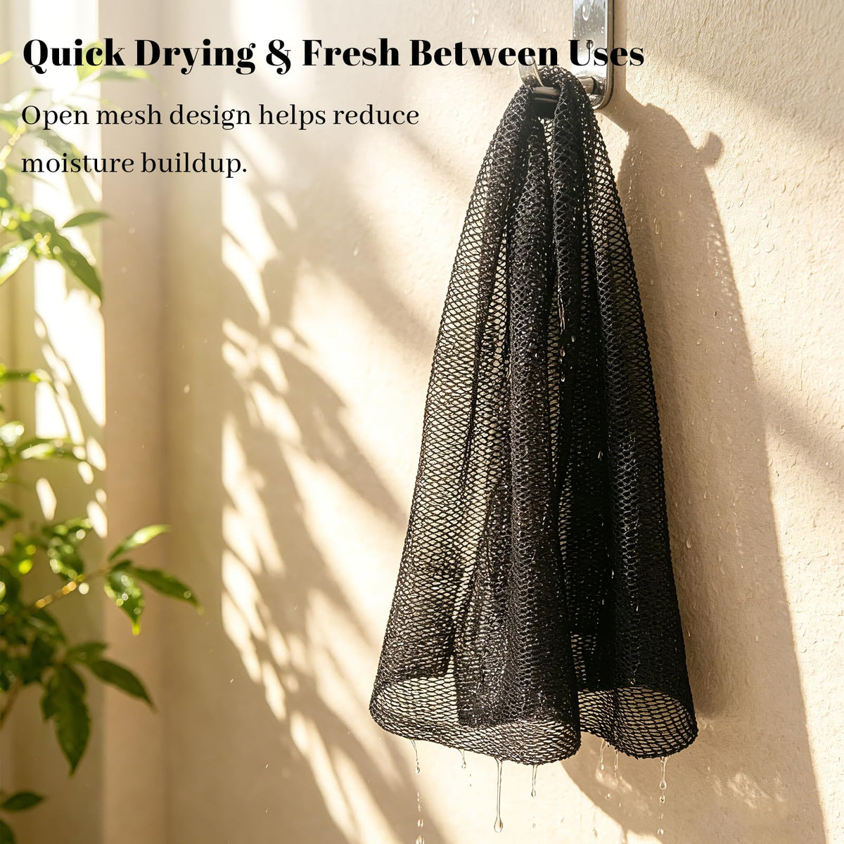 SPMKTBOZAI hanging to dry in bathroom illustrating quick-dry hygiene benefit