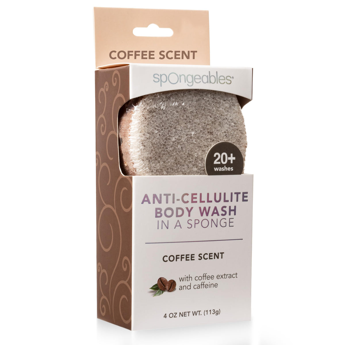 Spongeables coffee front packaging showing sponge and coffee scent benefit
