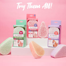 Spongeables coffee on bathroom shelf styled for an at-home spa experience