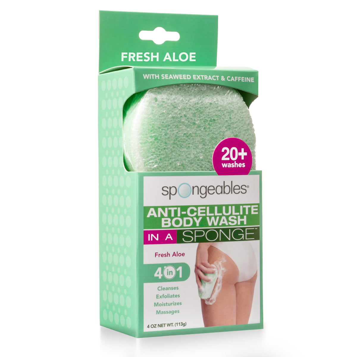 Spongeables front packaging showing fresh aloe and benefits