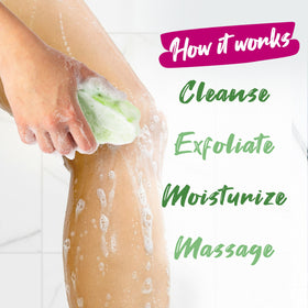 Spongeables in shower being used to massage and invigorate skin