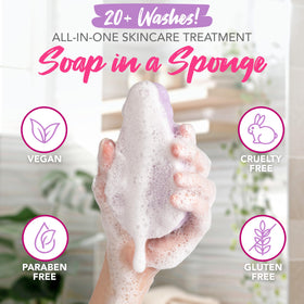 Spongeables in-use massaging leg to illustrate cellulite-targeted buffing benefit