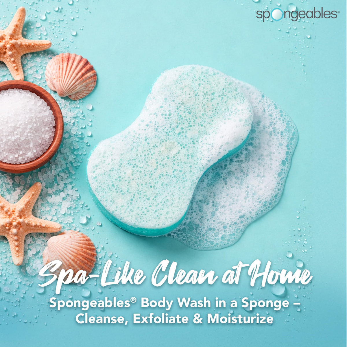 Spongeables sea salt close-up of dual-texture sponge highlighting exfoliating side benefit