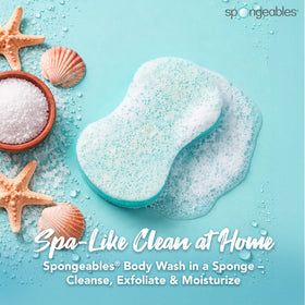 Spongeables sea salt close-up of dual-texture sponge highlighting exfoliating side benefit