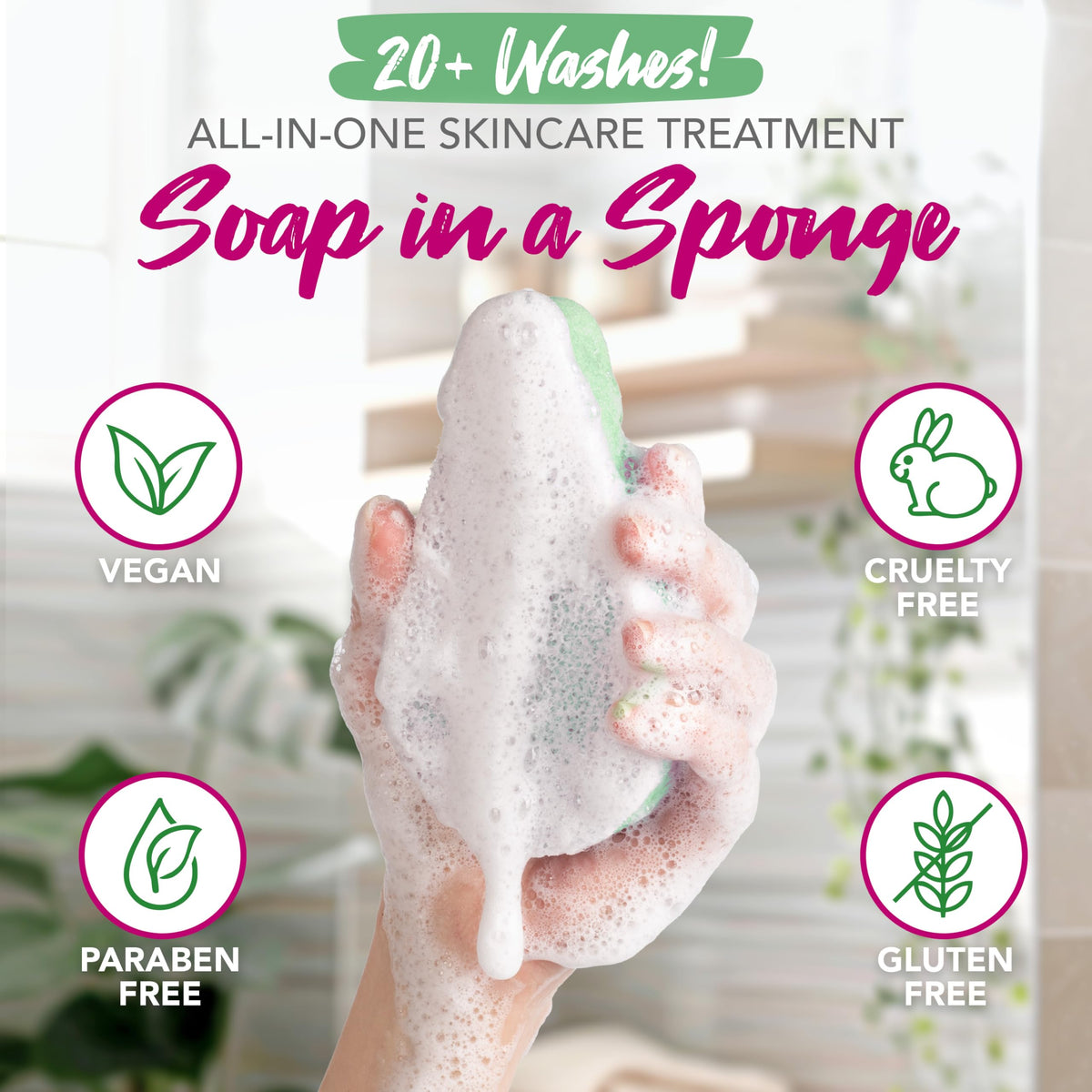 Spongeables soft side releasing creamy lather for gentle cleansing