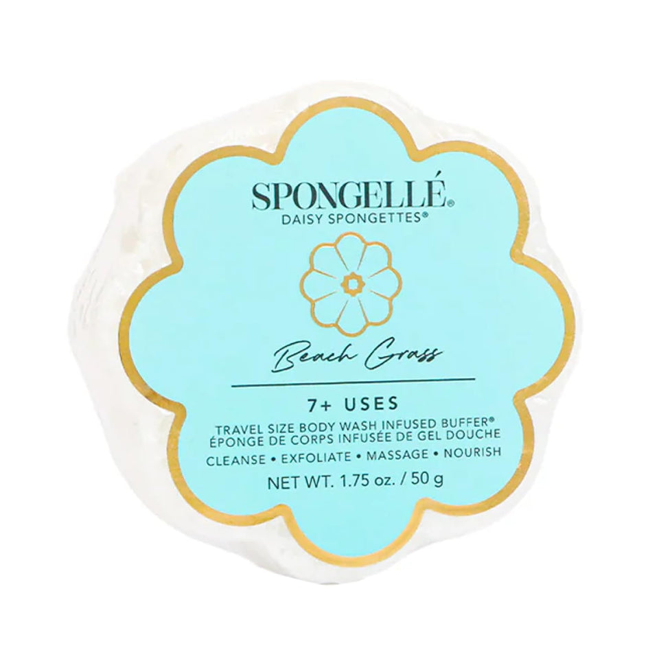 SPONGELLÉ front packaging showing Beach Grass Daisy Spongette, highlights convenience