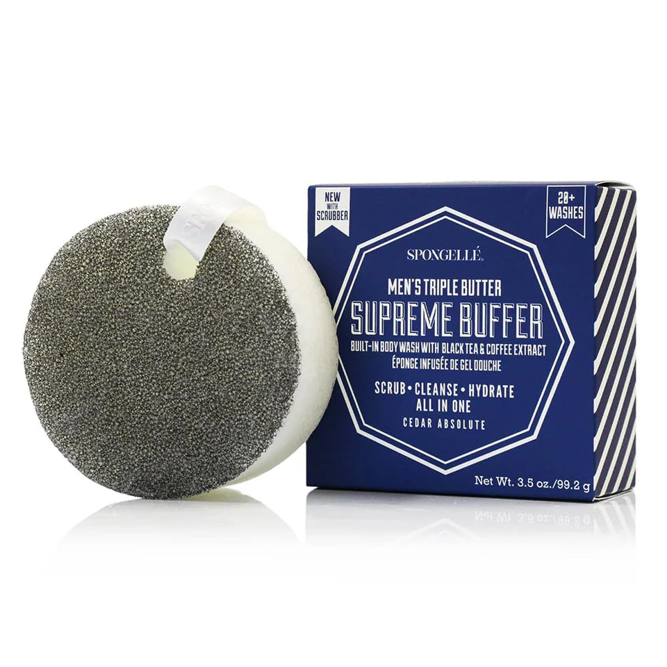 SPONGELLÉ front packaging showing cedar absolute buffer and benefits