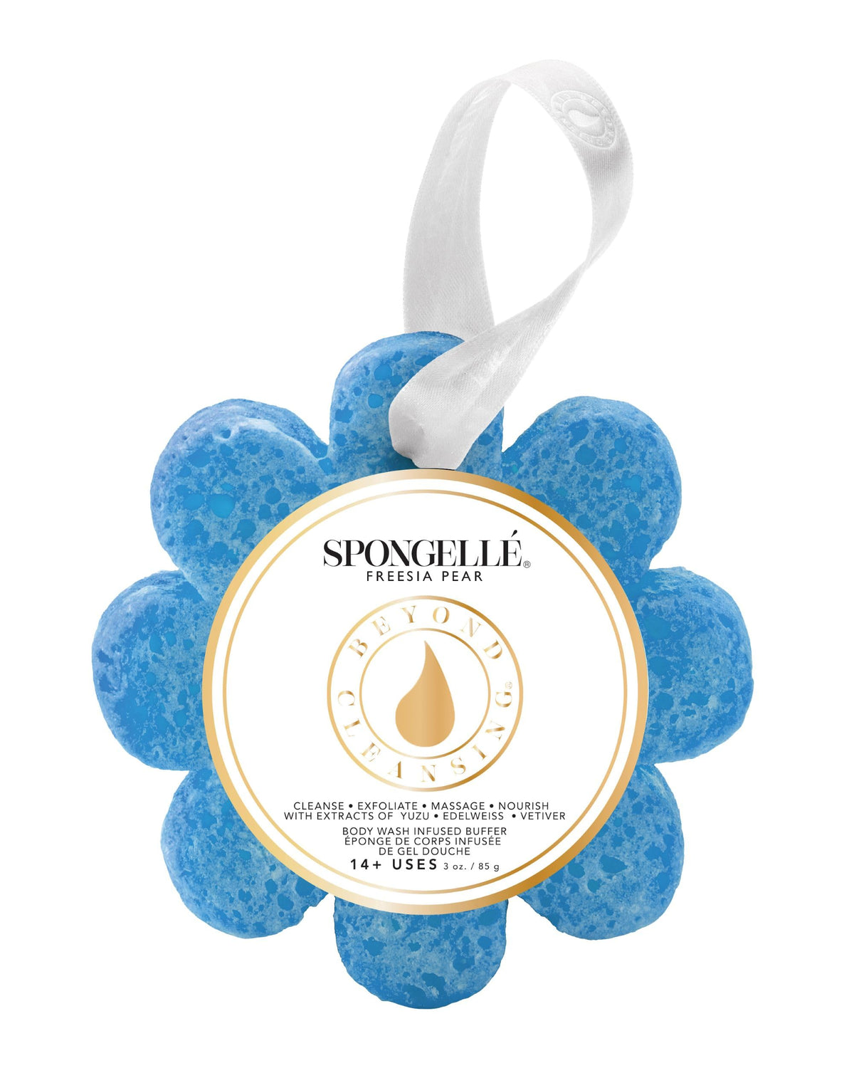 SPONGELLÉ freesia pear front packaging showing flower shape and scent benefit