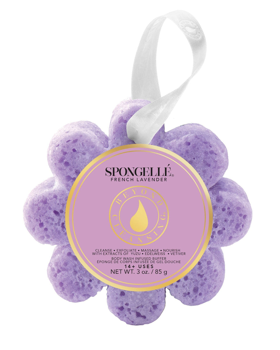 SPONGELLÉ front view showing French Lavender Wild Flower sponge and built-in wash benefit