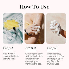 SPONGELLÉ buffer producing dense lather in hand, demonstrates easy activation