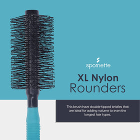 SPORNETTE close-up of double ball-tipped nylon bristles reduces frizz