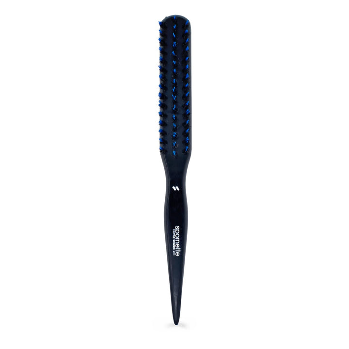 SPORNETTE Little Wonder front view showing compact blue brush and bristles for easy styling