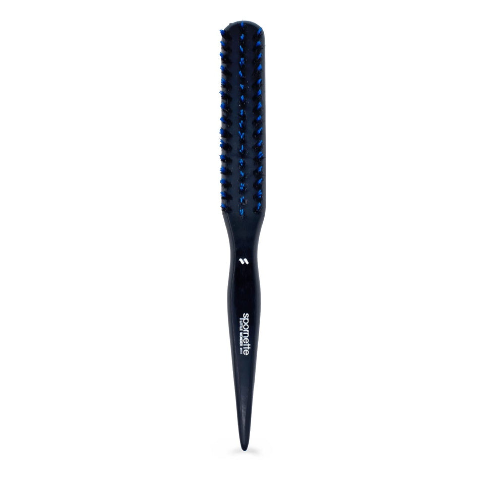 SPORNETTE Little Wonder front view showing compact blue brush and bristles for easy styling