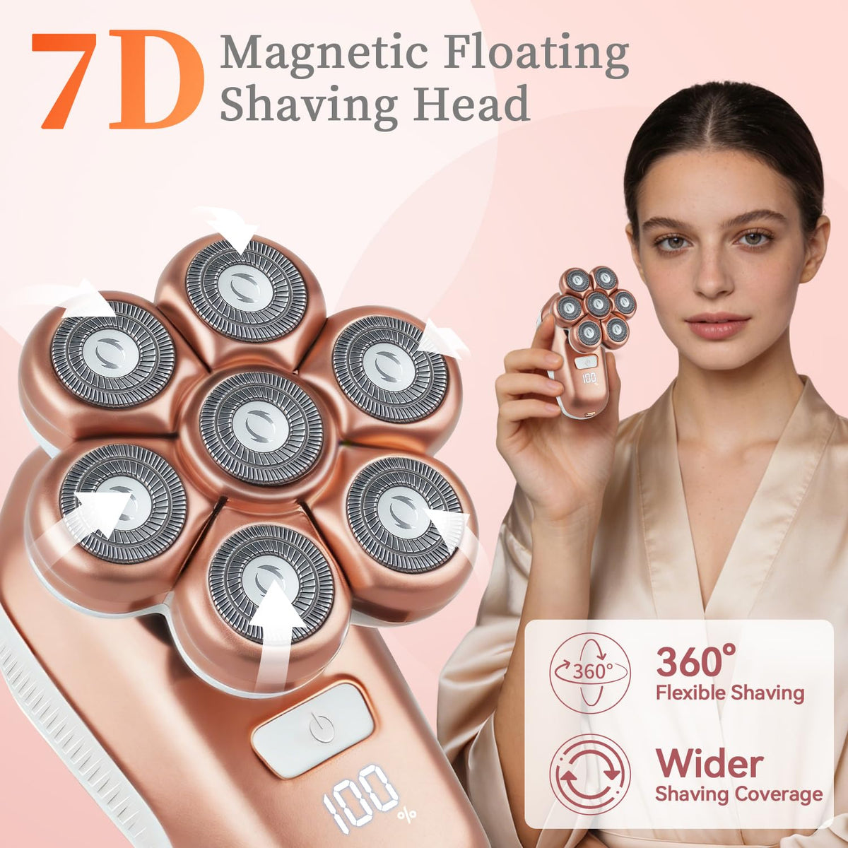 SPOTLESE close-up of 7D magnetic floating head highlighting smooth contouring
