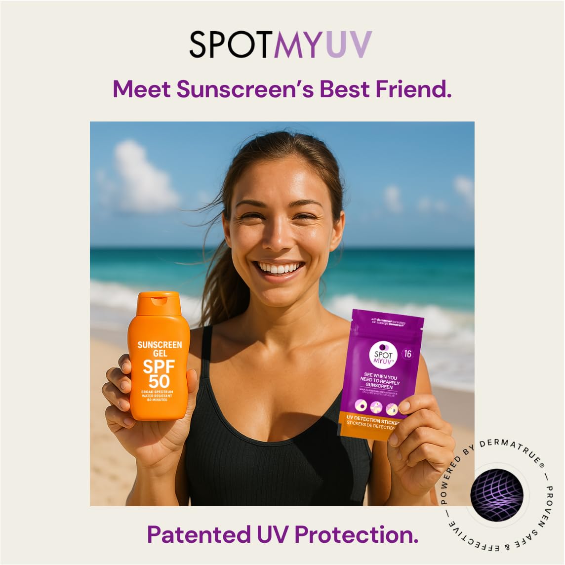 SPOTMYUV close-up of sticker texture highlighting dermatrue layer, demonstrates accuracy