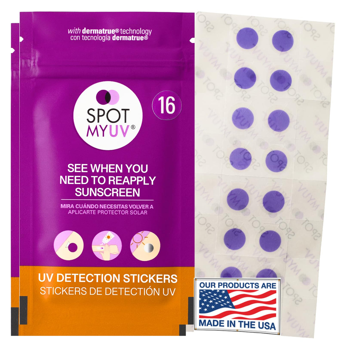SPOTMYUV front packaging showing 32-count pack and product name, clear guidance benefit