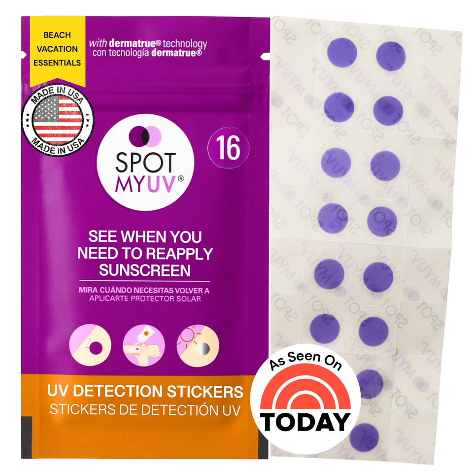 SPOTMYUV front packaging showing 16-count stickers and brand benefit
