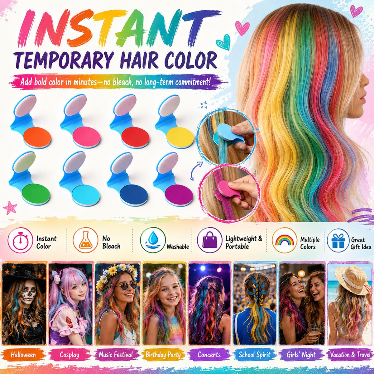 SPRINGSUGAR application on blond hair demonstrating bright streaks, vibrant temporary color