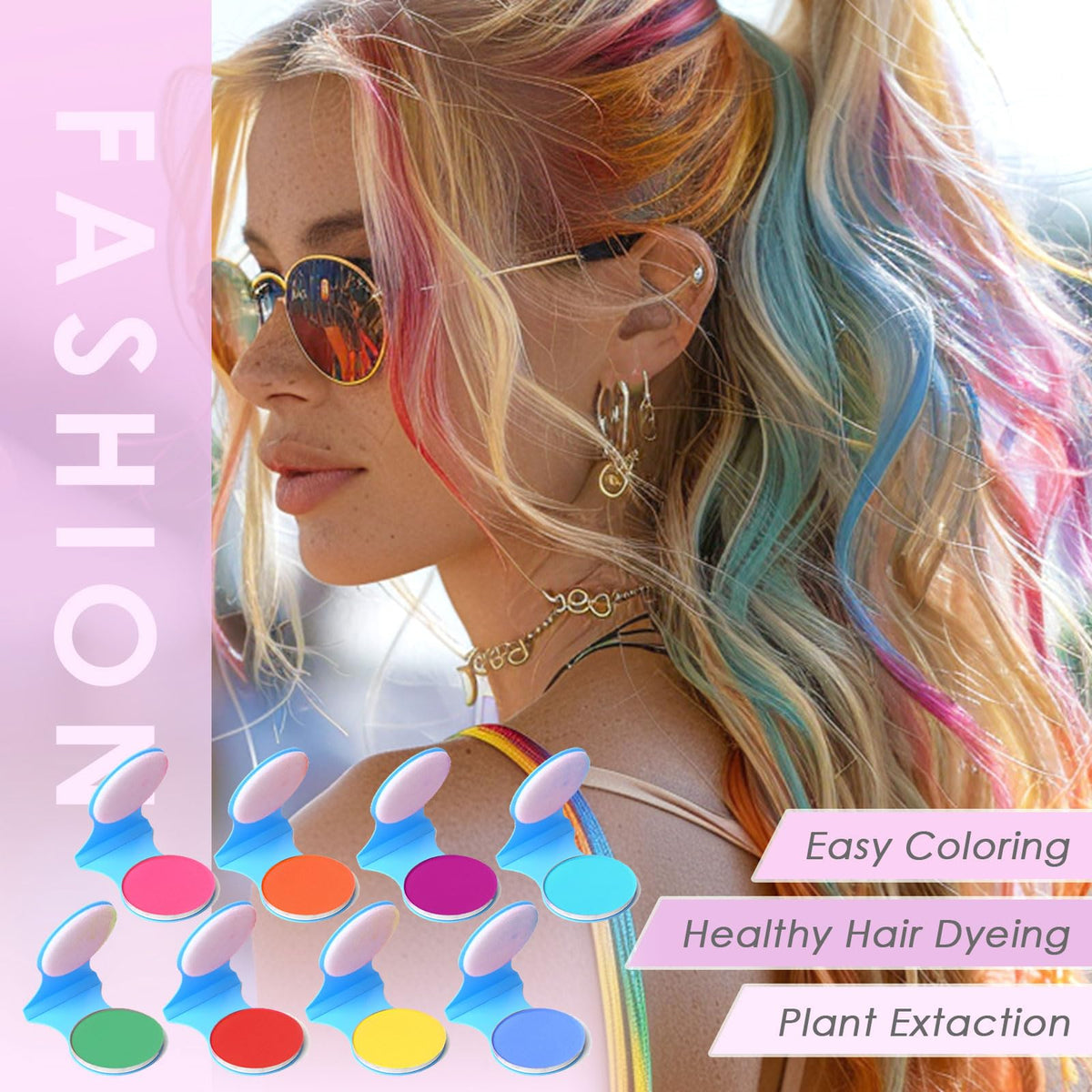 SPRINGSUGAR party lifestyle scene with colorful hair accents, fun event-ready look