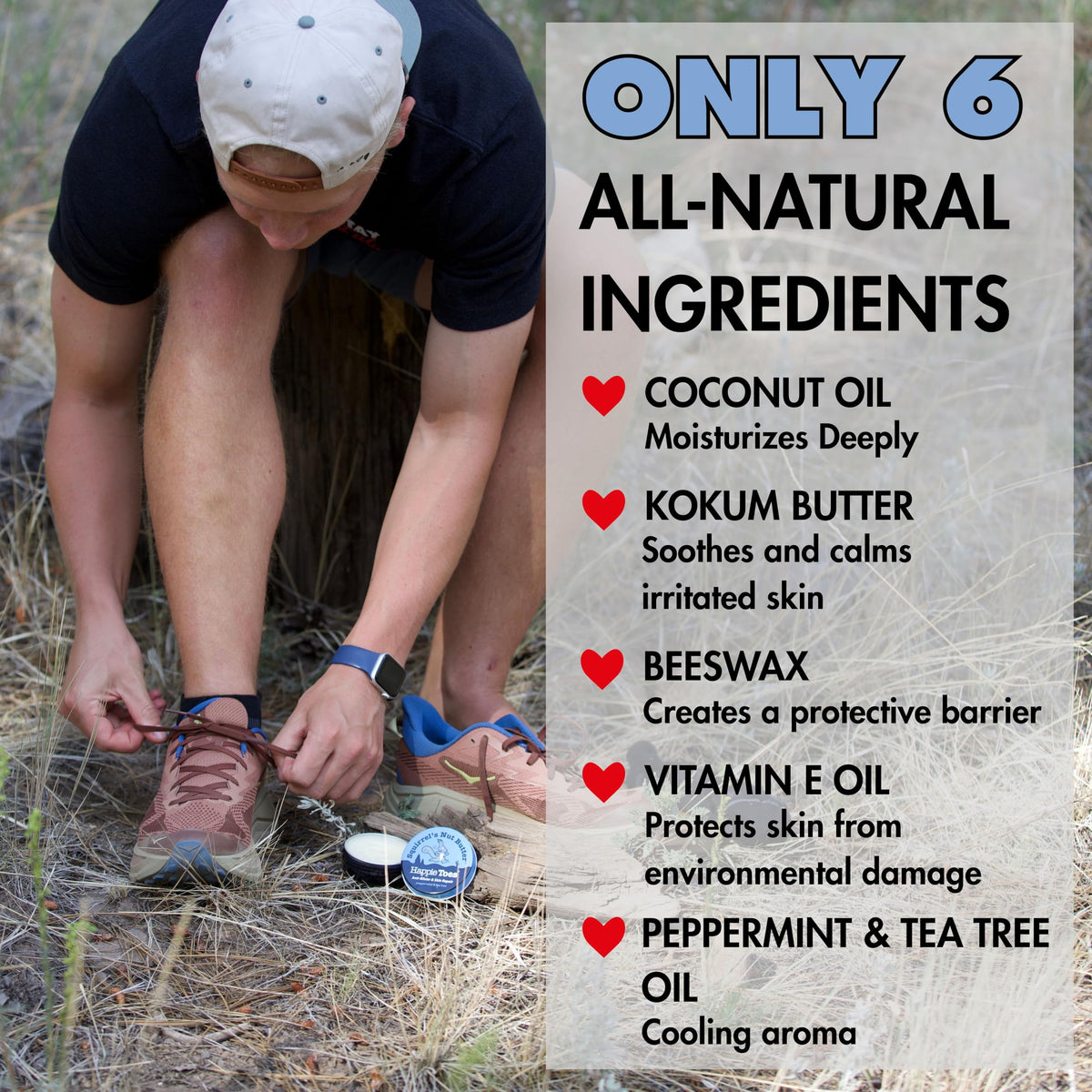 Squirrel's Nut Butter applied to heel demonstrating protection and blister prevention