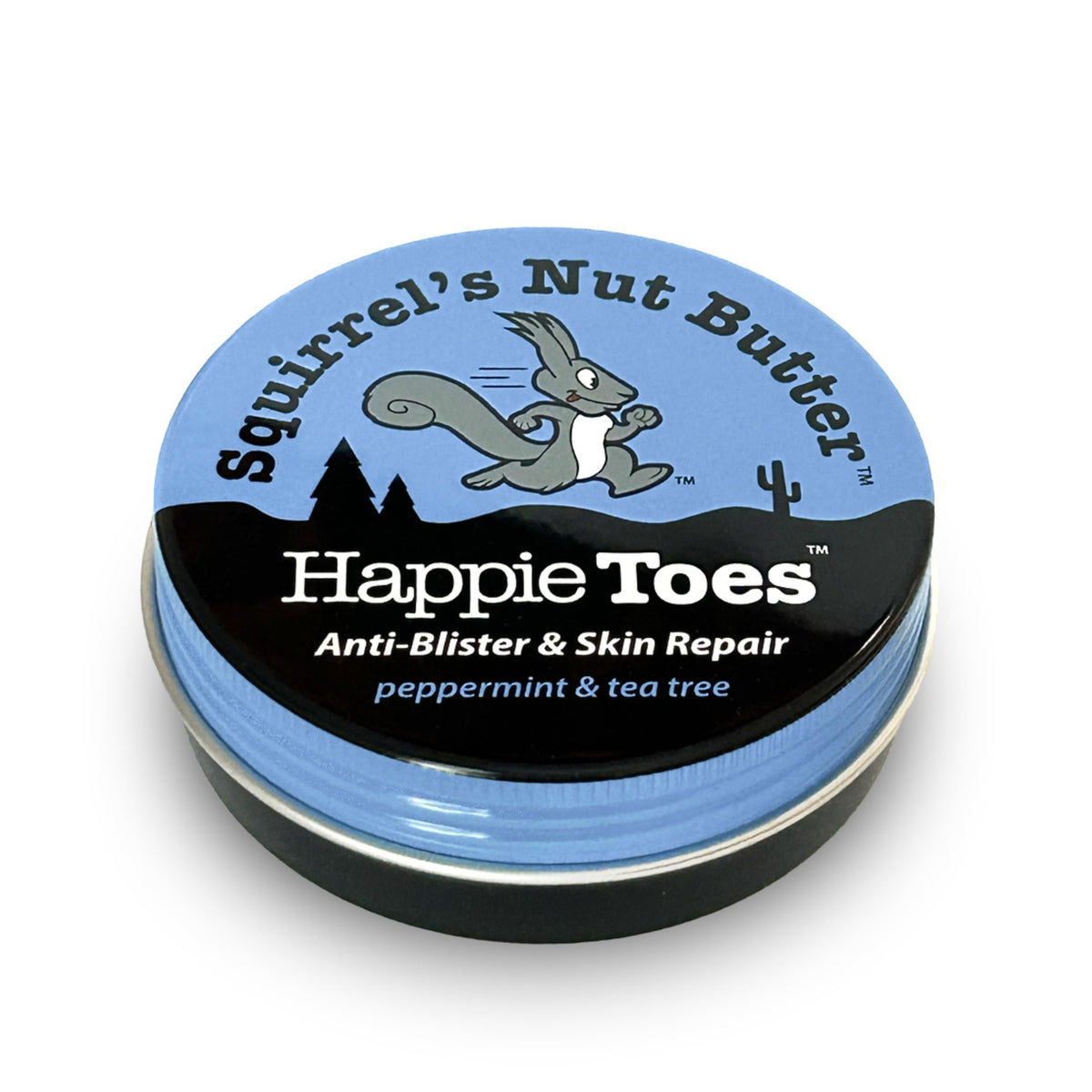 Squirrel's Nut Butter front tin showing label and compact portability benefit