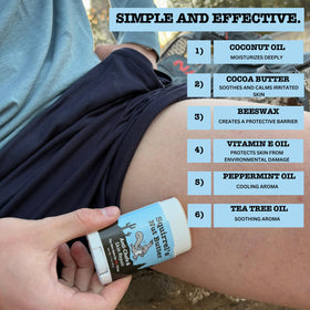 Squirrel's Nut Butter being applied to inner thigh to prevent rubbing and irritation