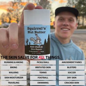 Squirrel's Nut Butter label and ingredients noting natural formula and award recognition