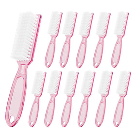 SQULIGT front view of 12 clear pink brushes showing pack and handles for convenient storage