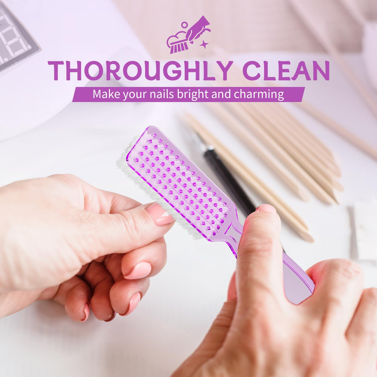 SQULIGT brush cleaning a fingernail illustrating effective dirt removal and precision