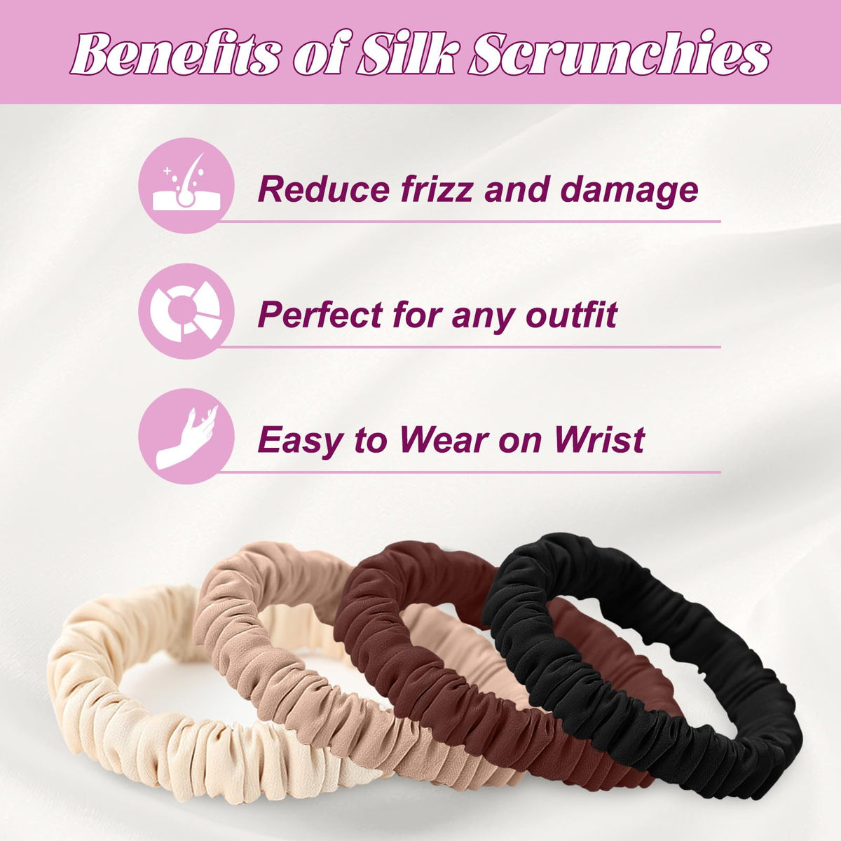 Srevela scrunchie holding a ponytail demonstrating secure hold without creases