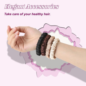 Srevela scrunchie next to a ruler indicating slim profile and compact size