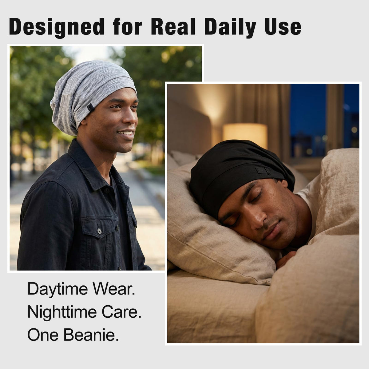 srevela sleep cap on pillow demonstrating size and comfortable fit