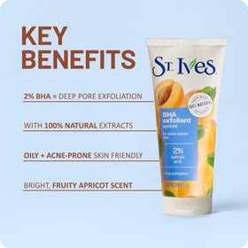 St. Ives apricot extract and apricot pit powder showing natural exfoliants and nourishment