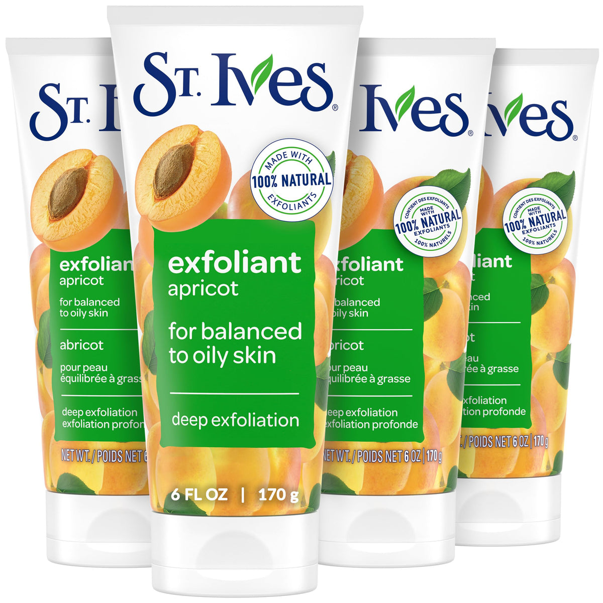 St. Ives front tube showing apricot face scrub for clear skin