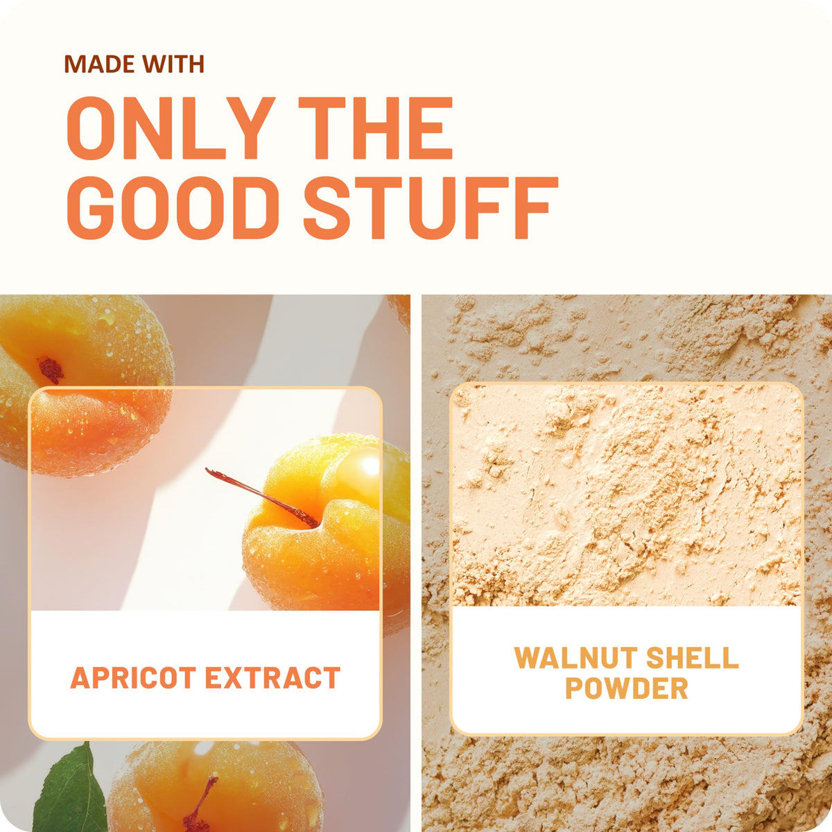 St. Ives arranged apricot and walnut shell ingredients emphasizing natural exfoliants