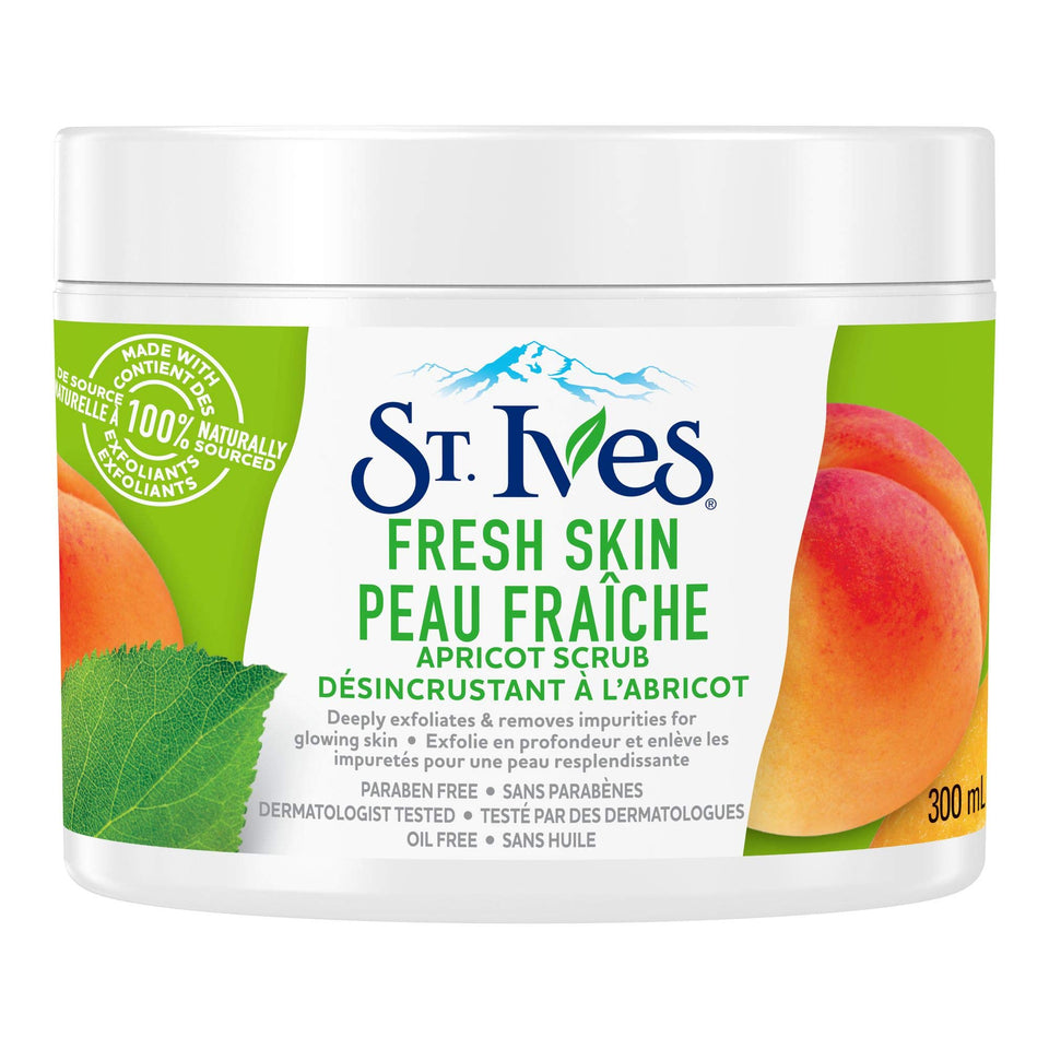 St. Ives front packaging showing 300ml tube and apricot imagery for quick identification