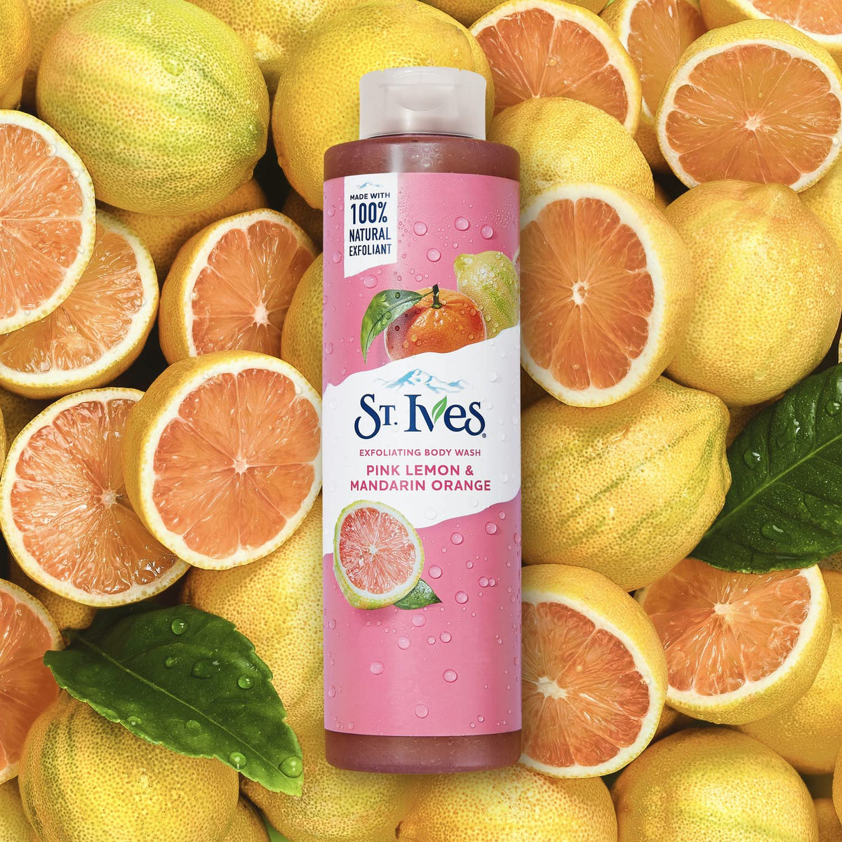 St. Ives bottle label detail listing ingredients and paraben-free benefit