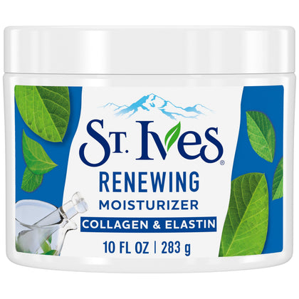 St. Ives front jar showing collagen and elastin for renewing hydration