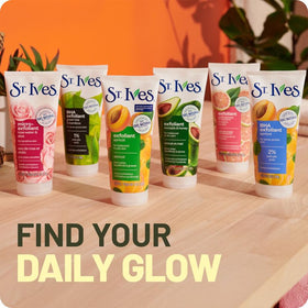 St. Ives product on bathroom vanity suggesting daily routine boost