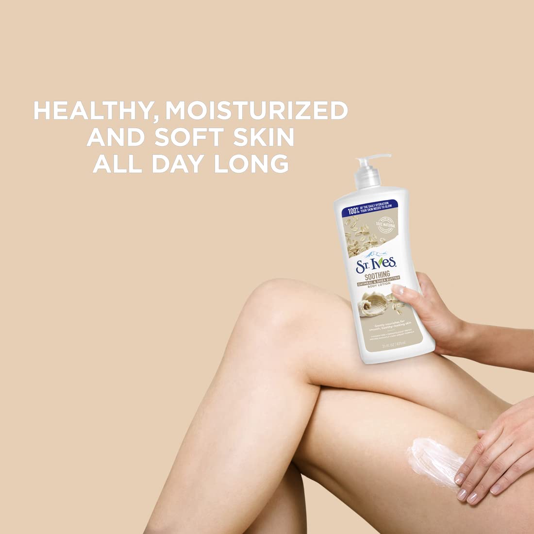 St. Ives pump dispensing lotion into hand for quick, non-greasy application
