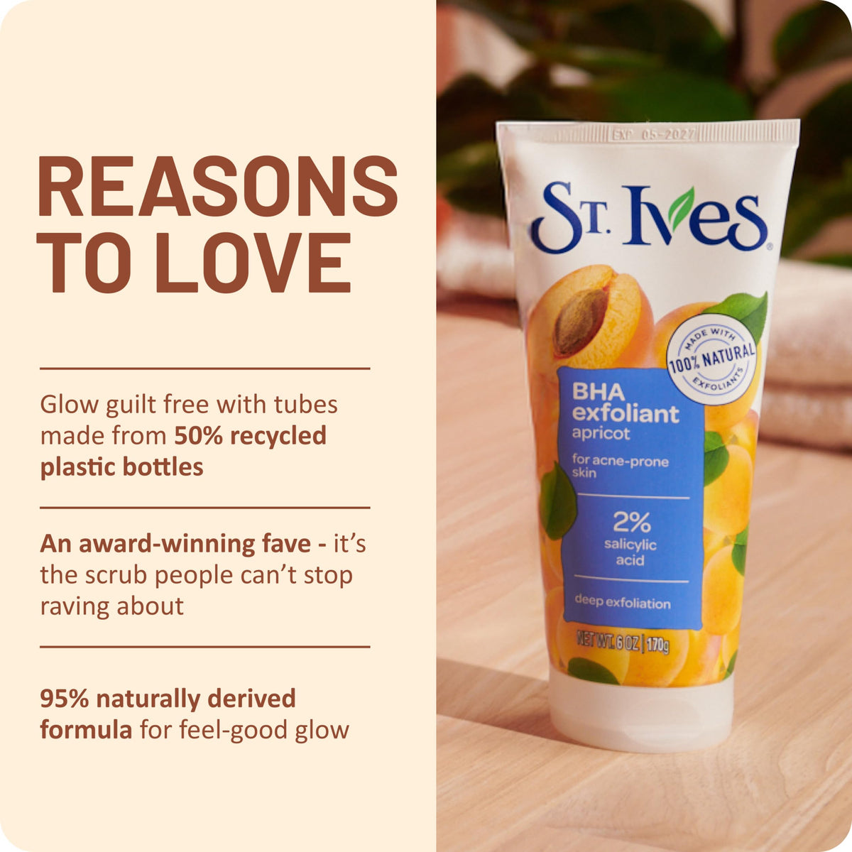 St. Ives 6 oz tube in hand showing scale and travel-friendly convenience