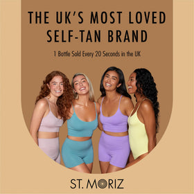 St. Moriz bottle in a beach bag suggesting ready-to-wear glow