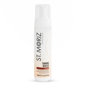 St. Moriz medium mousse front bottle showing packaging and benefits